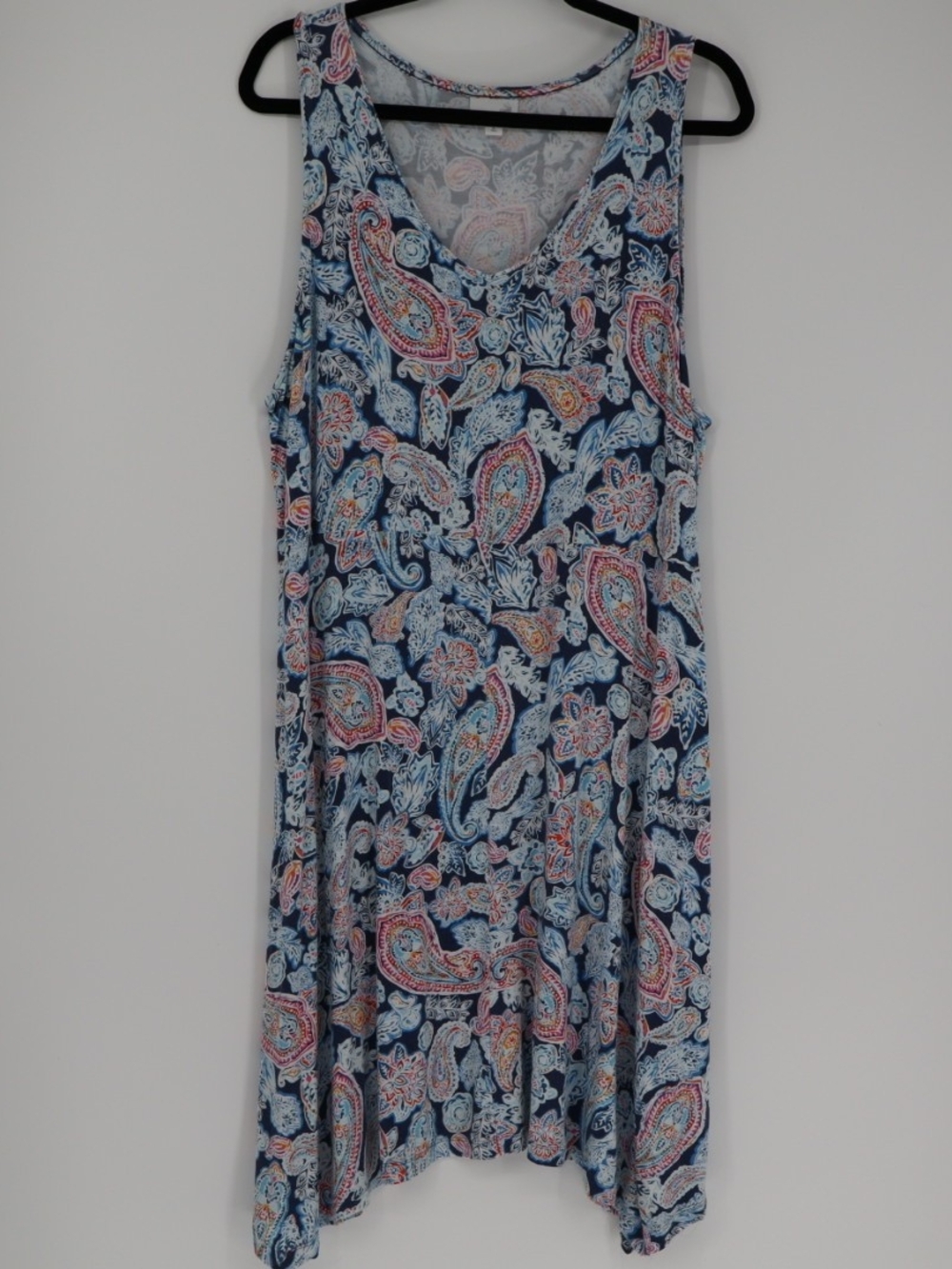 J. Jill Women's Paisley Print Sleeveless Casual Dress V Neck Blue Pink XL Tall